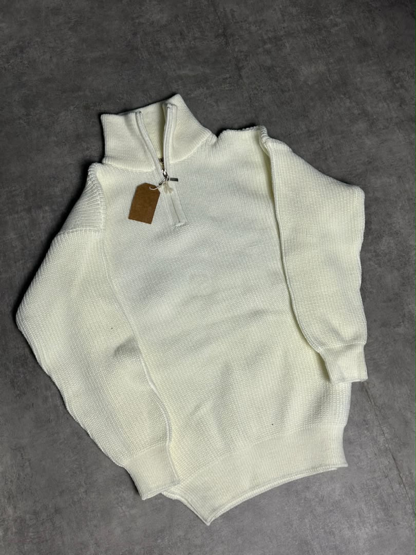 Pull half zip up blanc cassé